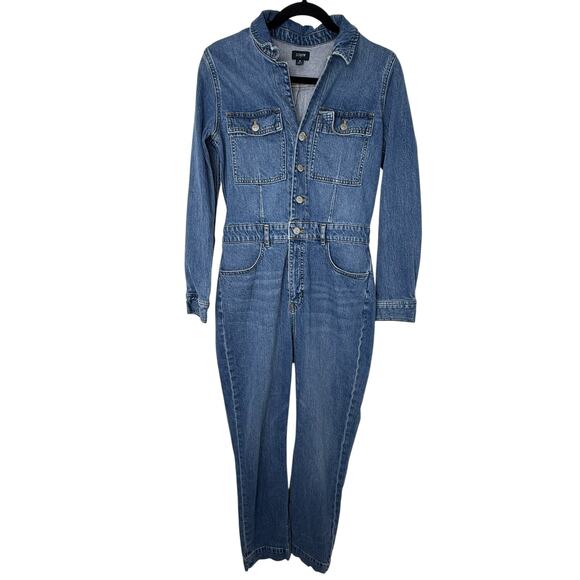 J.Crew Factory Denim Utility Jumpsuit Women 2 Blue Casual - Picture 1 of 7